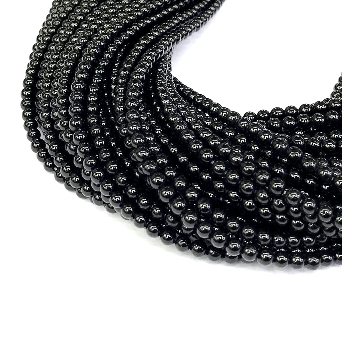 CAG282 Black Agate Beads Smooth Round 4mm 15" Strand