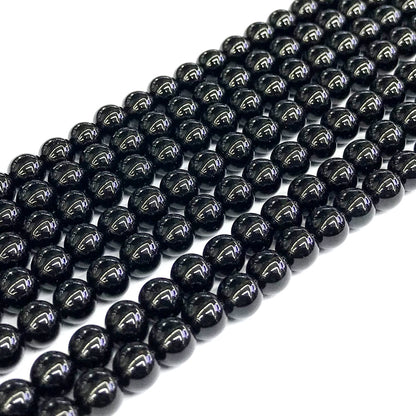 CAG283 Black Agate Beads Smooth Round 6mm 15" Strand