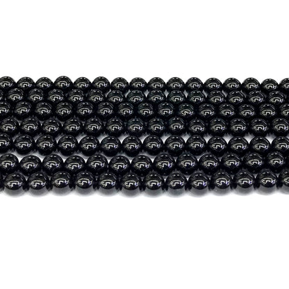 CAG283 Black Agate Beads Smooth Round 6mm 15" Strand