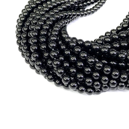 CAG283 Black Agate Beads Smooth Round 6mm 15" Strand