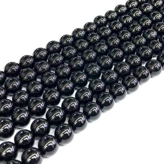 CAG284 Black Agate Beads Smooth Round 8mm 15" Strand