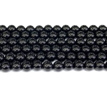 CAG284 Black Agate Beads Smooth Round 8mm 15" Strand