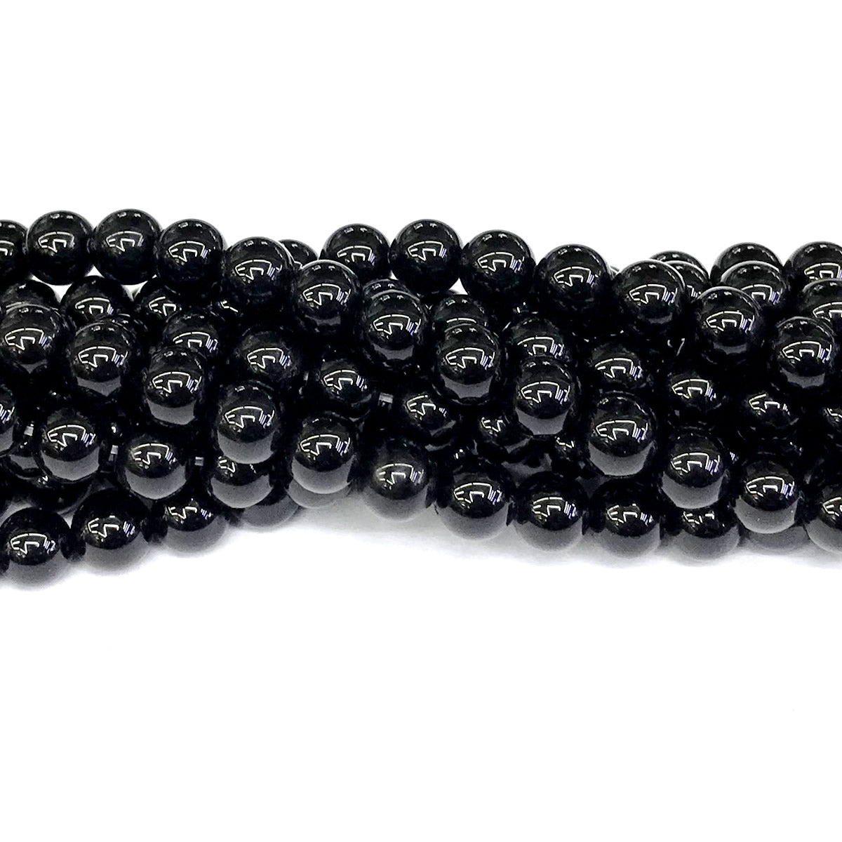 CAG284 Black Agate Beads Smooth Round 8mm 15" Strand