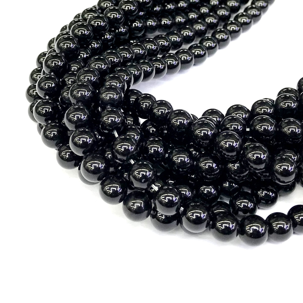 CAG284 Black Agate Beads Smooth Round 8mm 15" Strand