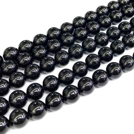 CAG285 Black Agate Beads Smooth Round 10mm 15" Strand