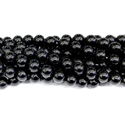 CAG285 Black Agate Beads Smooth Round 10mm 15" Strand