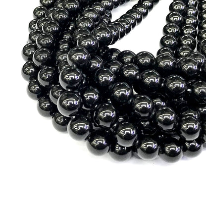 CAG285 Black Agate Beads Smooth Round 10mm 15" Strand