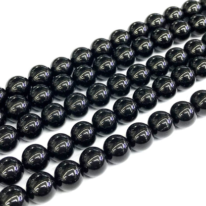 CAG286 Black Agate Beads Smooth Round 12mm 15" Strand