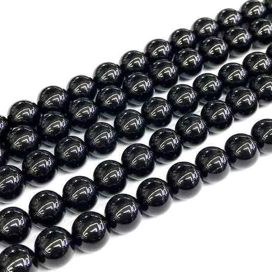 CAG286 Black Agate Beads Smooth Round 12mm 15" Strand