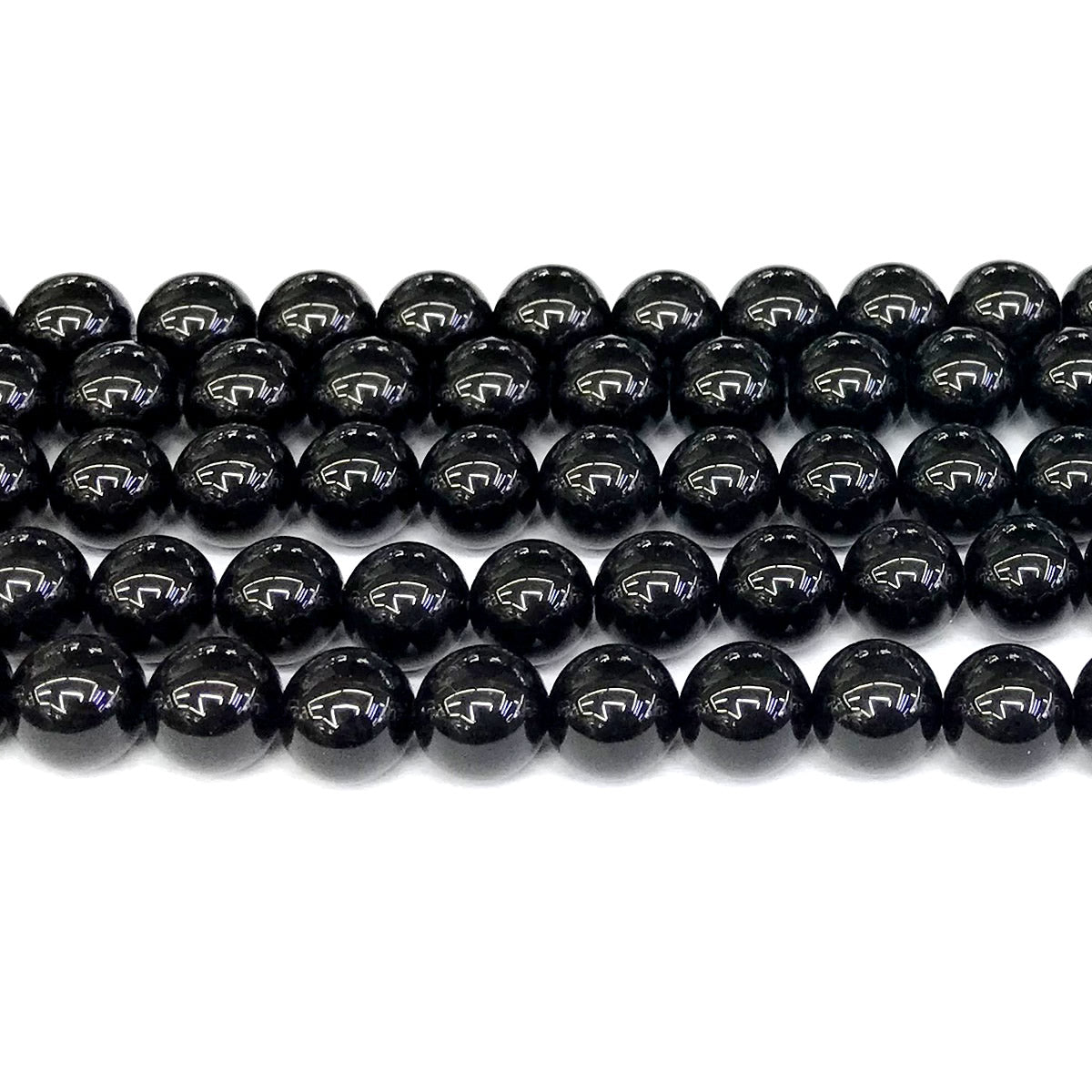 CAG286 Black Agate Beads Smooth Round 12mm 15" Strand