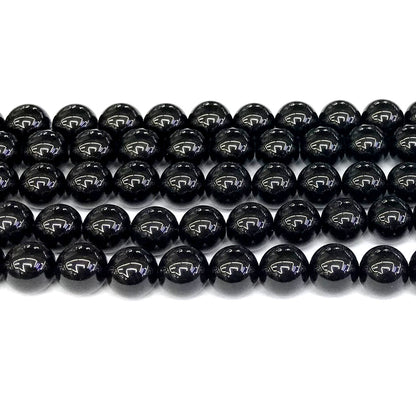 CAG286 Black Agate Beads Smooth Round 12mm 15" Strand