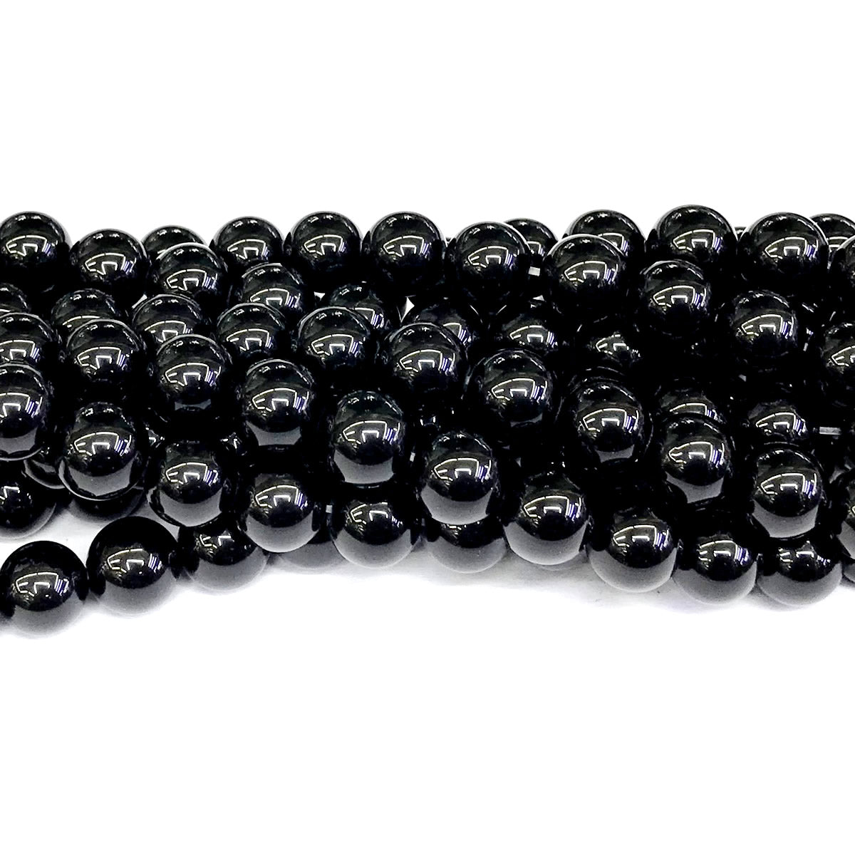 CAG286 Black Agate Beads Smooth Round 12mm 15" Strand