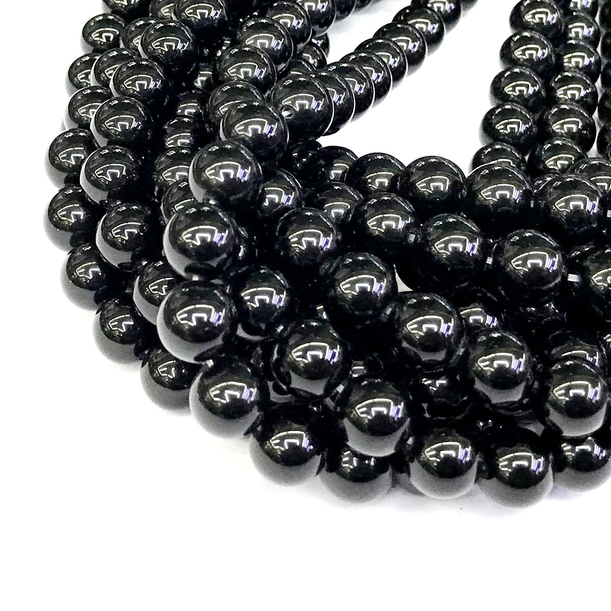 CAG286 Black Agate Beads Smooth Round 12mm 15" Strand