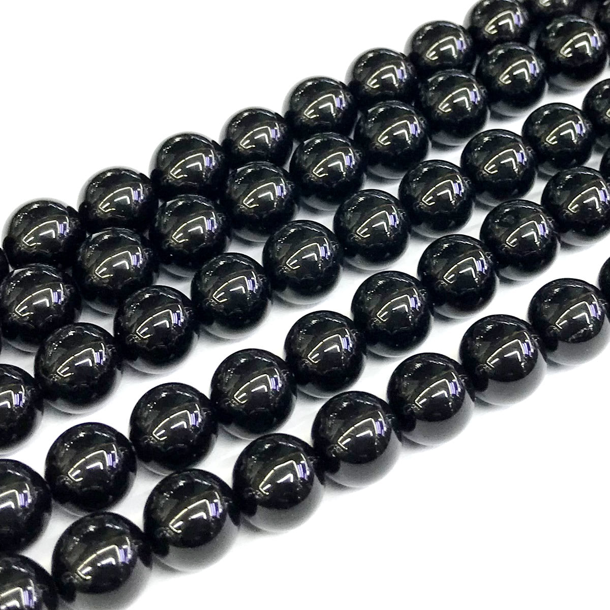 CAG287 Black Agate Beads Smooth Round 14mm 15" Strand