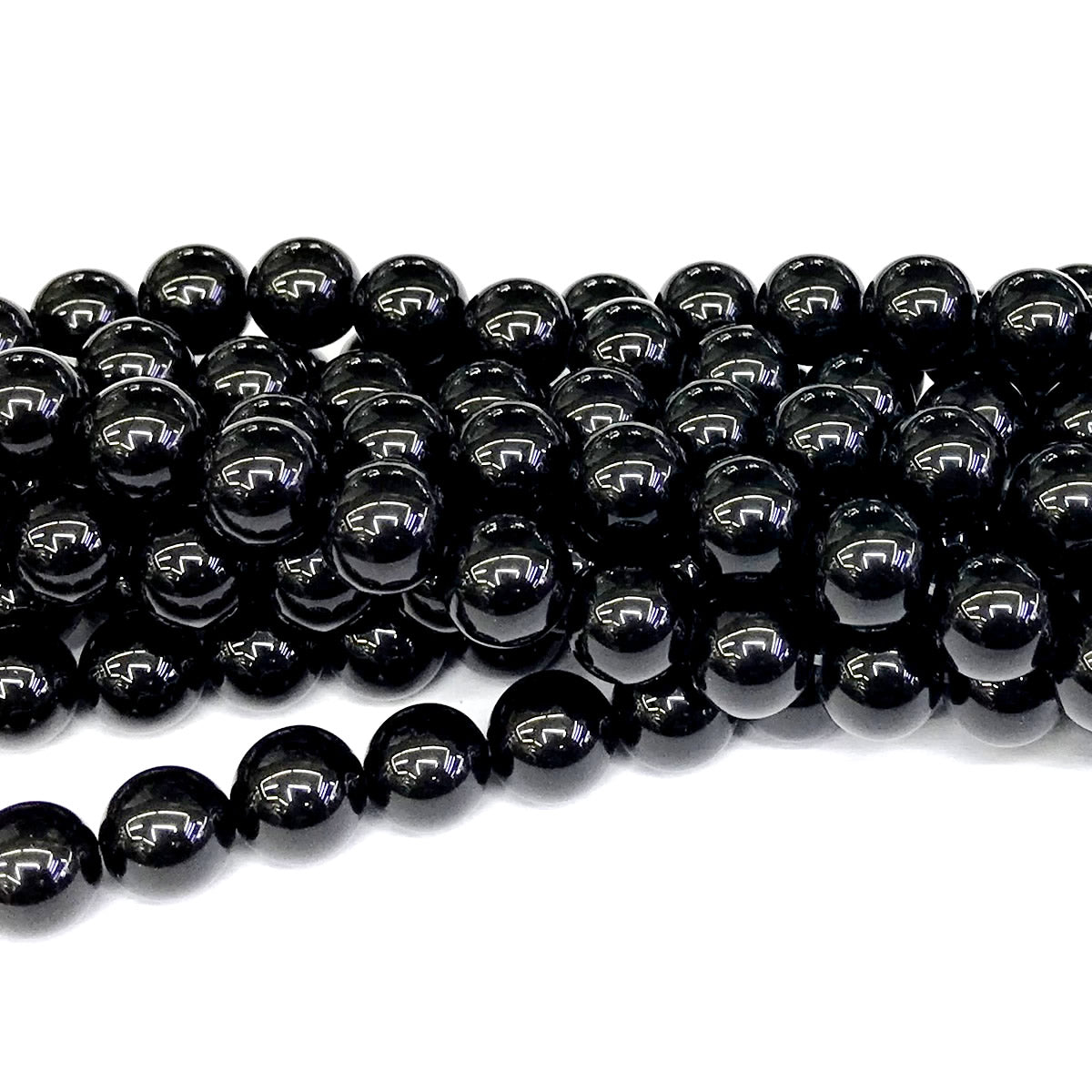 CAG287 Black Agate Beads Smooth Round 14mm 15" Strand