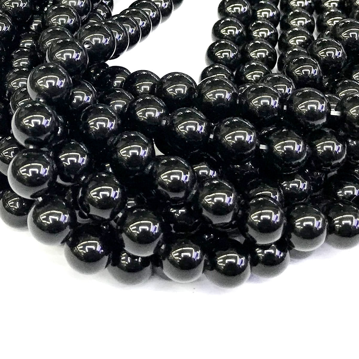 CAG287 Black Agate Beads Smooth Round 14mm 15" Strand