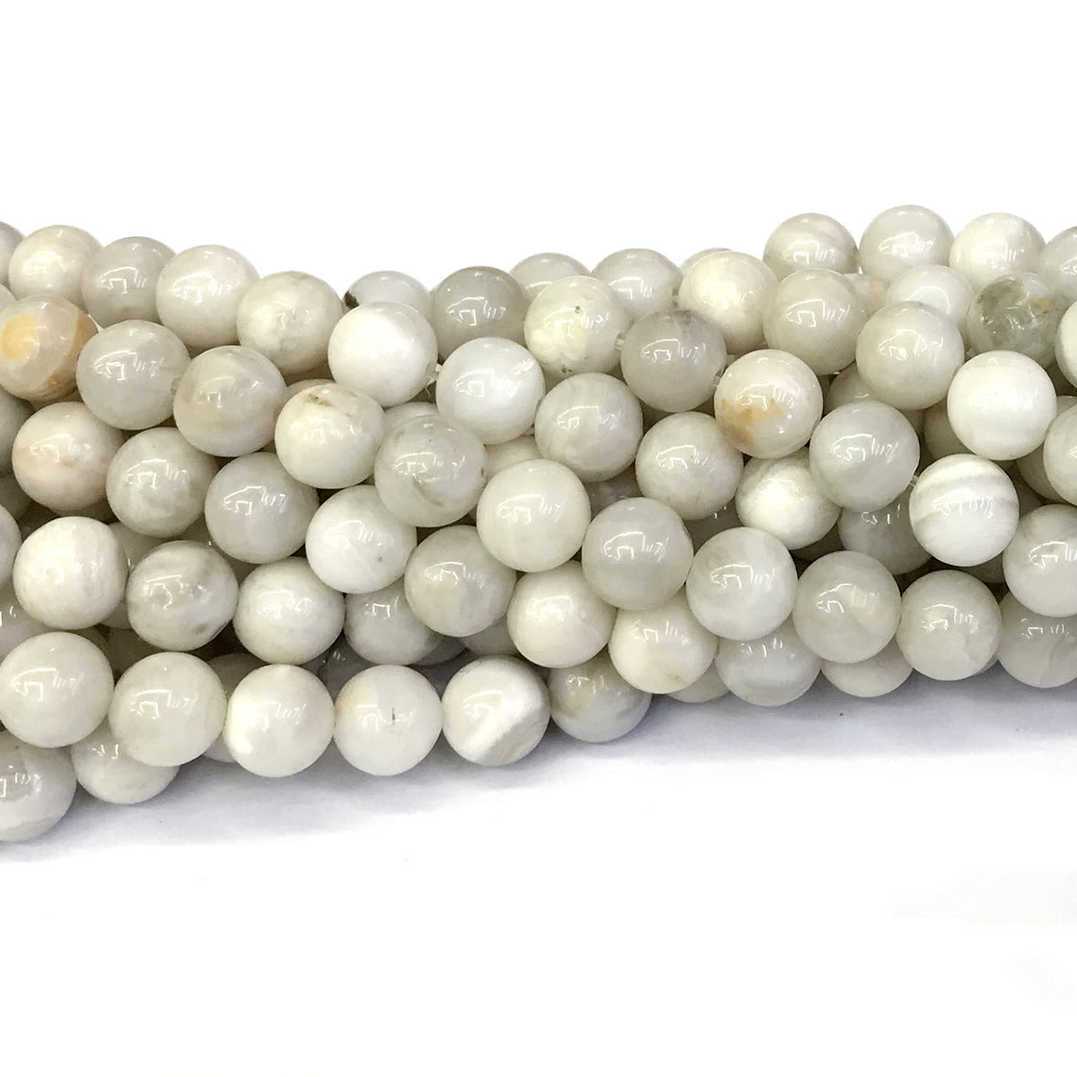 CAG293 White Crazy Lace Agate Beads Smooth Round 8mm 15" Strand