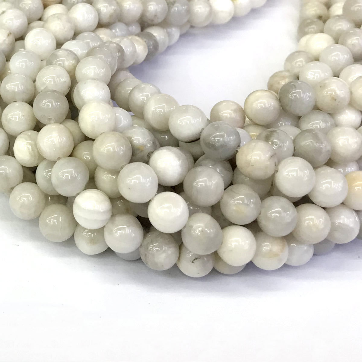 CAG293 White Crazy Lace Agate Beads Smooth Round 8mm 15" Strand