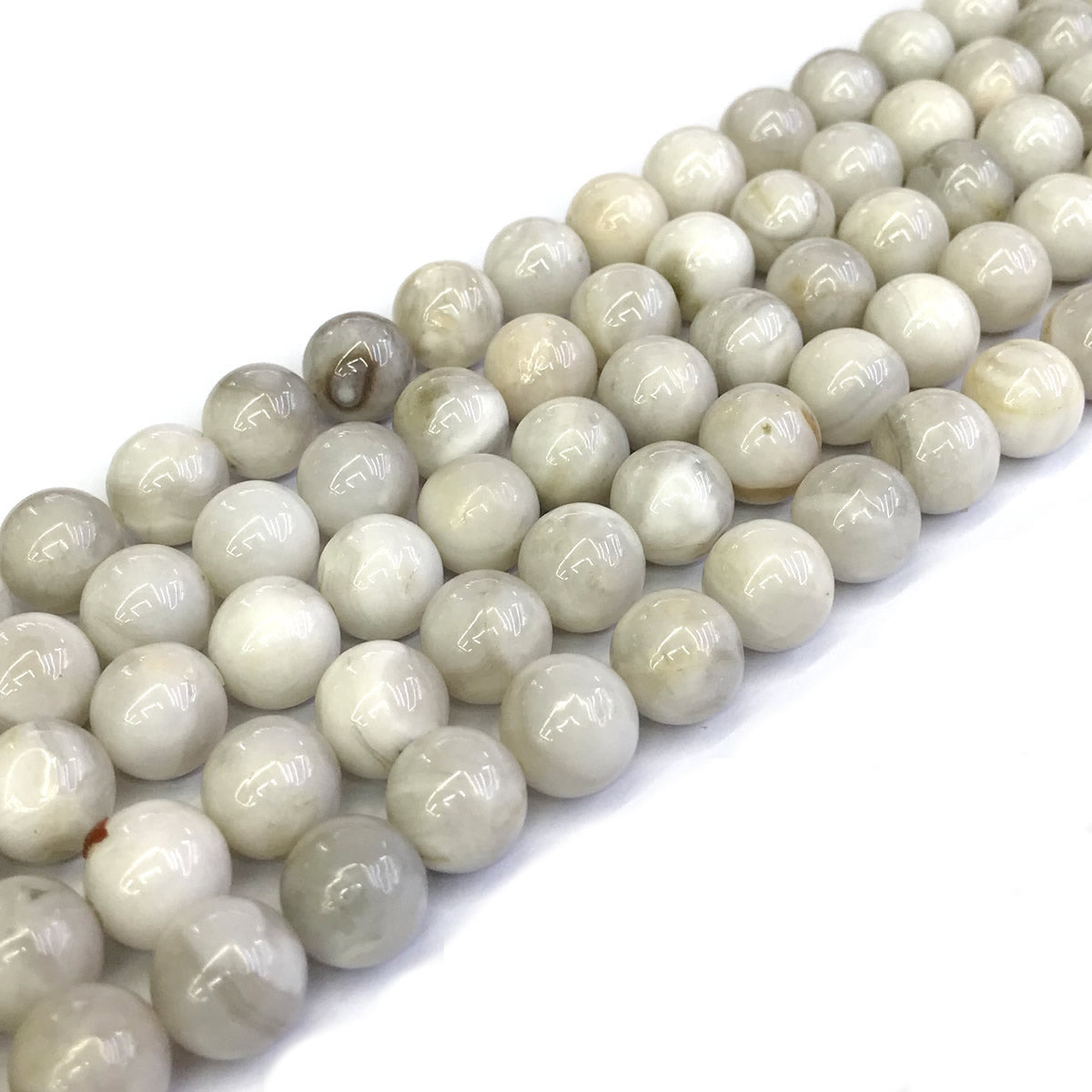 CAG294 White Crazy Lace Agate Beads Smooth Round 10mm 15" Strand