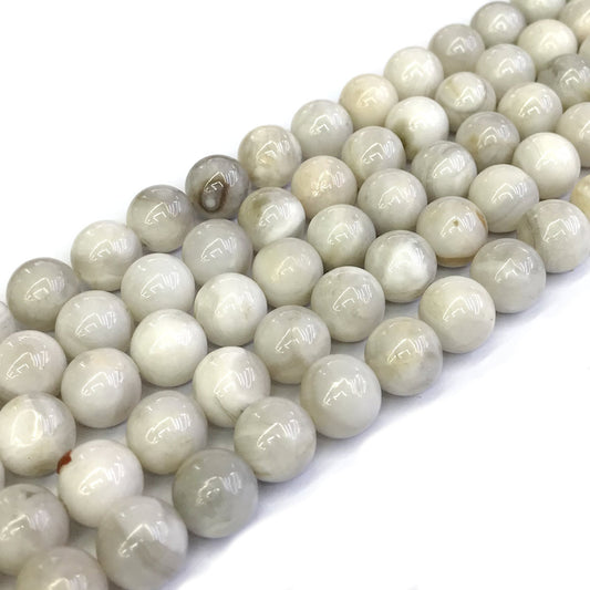 CAG295 White Crazy Lace Agate Beads Smooth Round 12mm 15" Strand