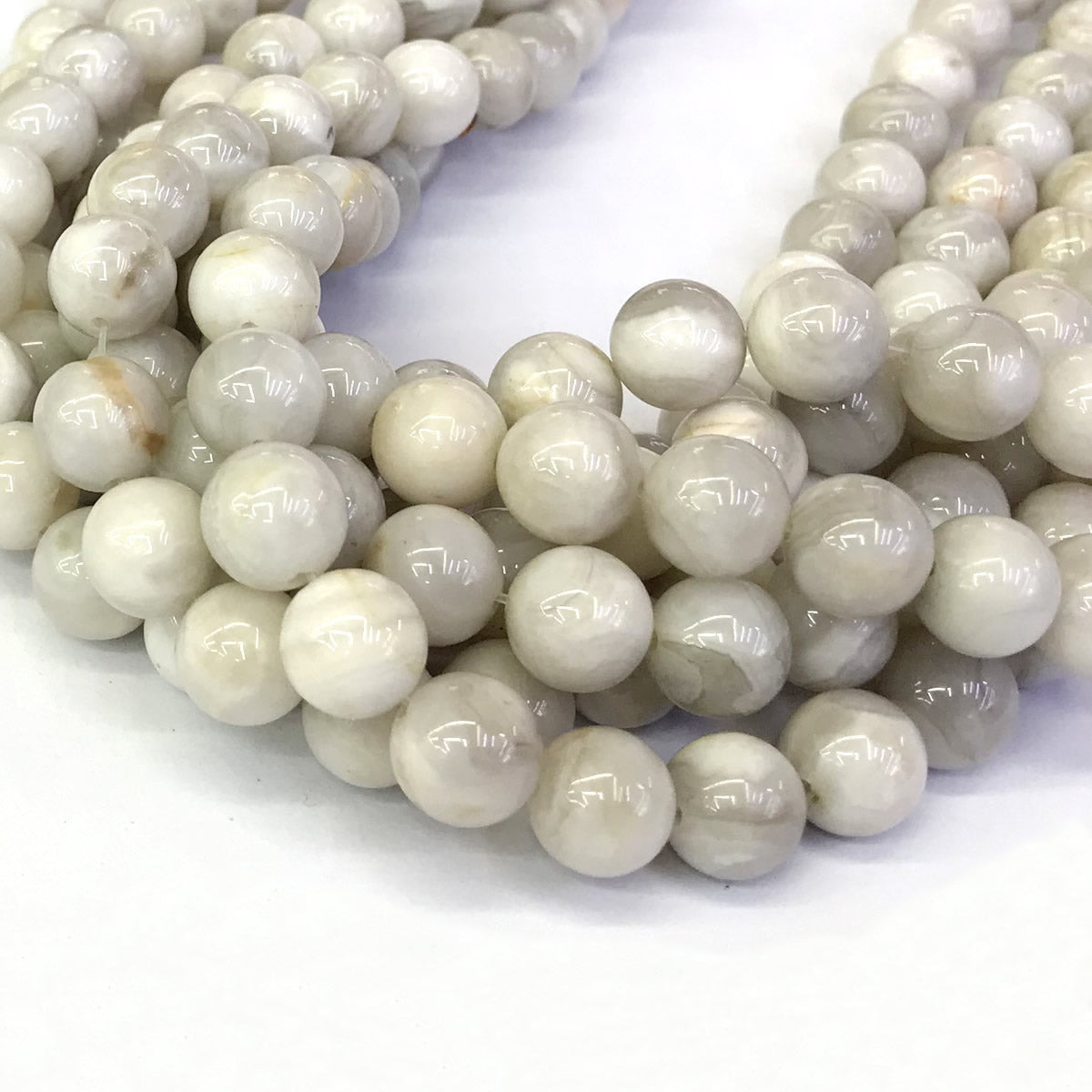 CAG295 White Crazy Lace Agate Beads Smooth Round 12mm 15" Strand