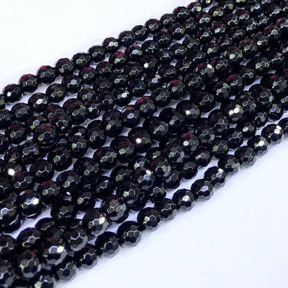 CAG45 Black Agate Beads Faceted Round 6mm 15" Strand