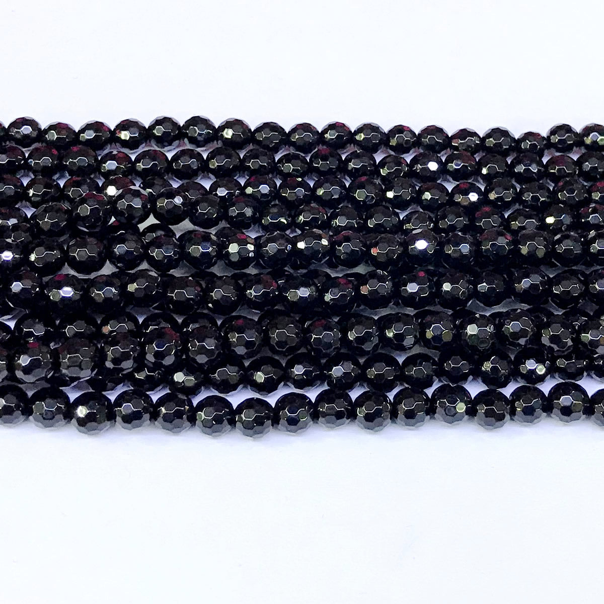 CAG45 Black Agate Beads Faceted Round 6mm 15" Strand