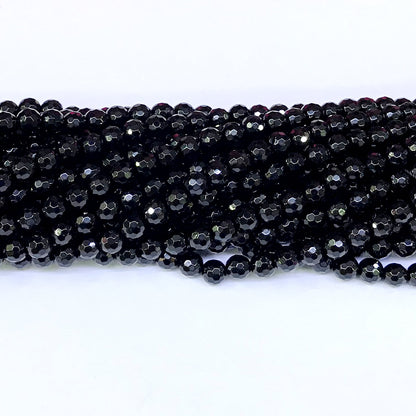 CAG45 Black Agate Beads Faceted Round 6mm 15" Strand