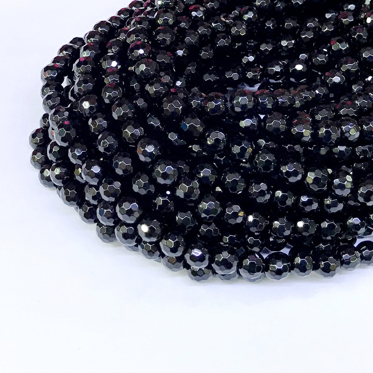 CAG45 Black Agate Beads Faceted Round 6mm 15" Strand