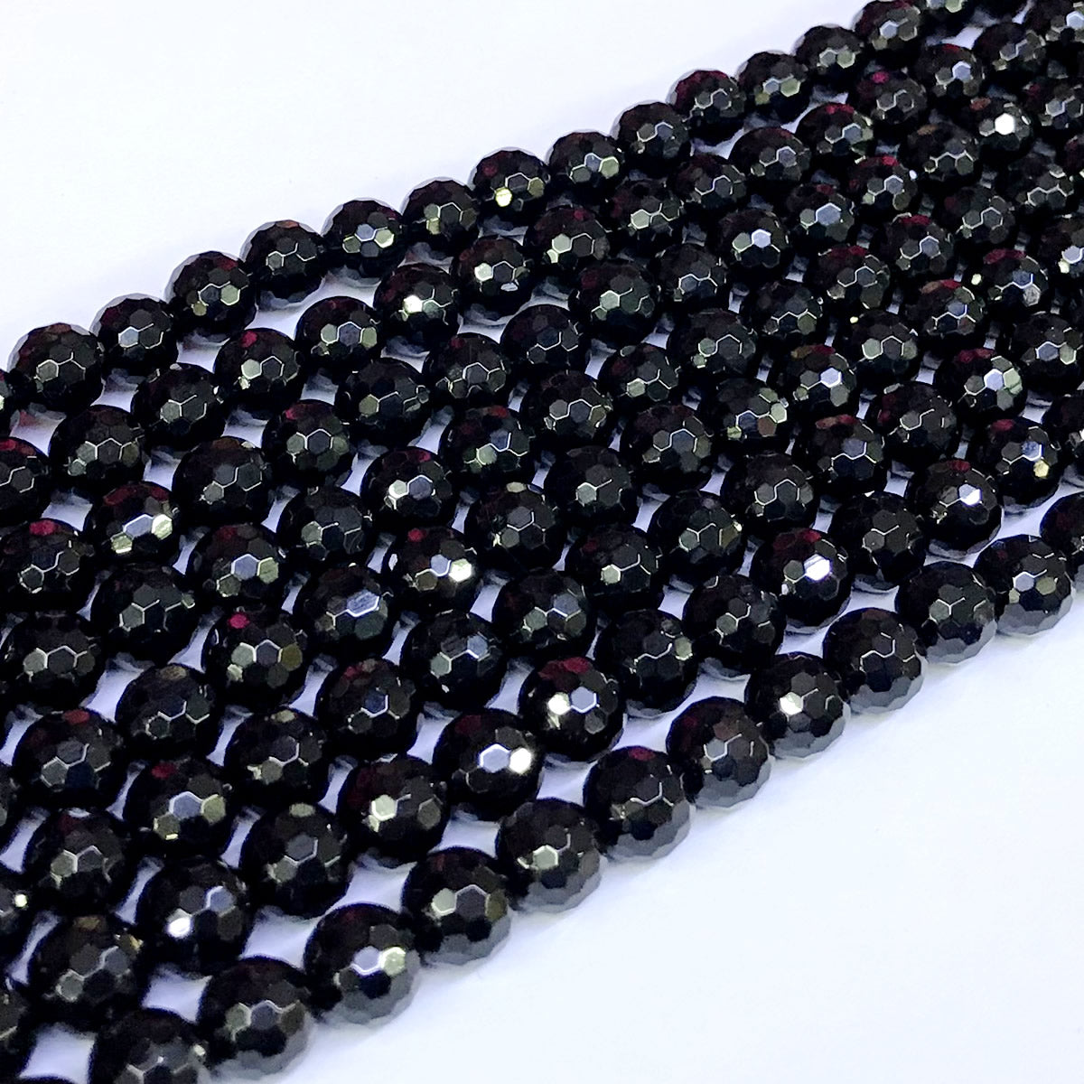 CAG46 Black Agate Beads Faceted Round 8mm 15" Strand