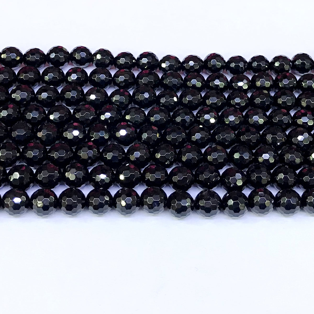 CAG46 Black Agate Beads Faceted Round 8mm 15" Strand