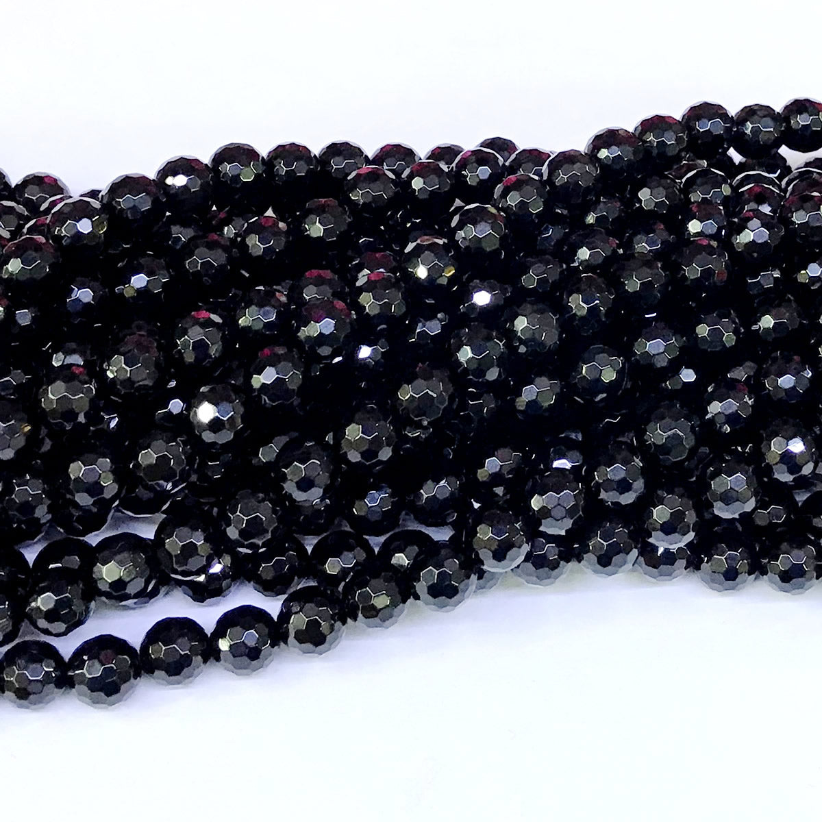 CAG46 Black Agate Beads Faceted Round 8mm 15" Strand