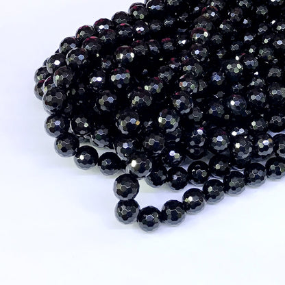 CAG46 Black Agate Beads Faceted Round 8mm 15" Strand