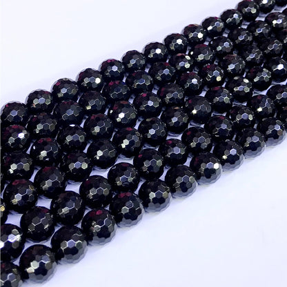 CAG47 Black Agate Beads Faceted Round 10mm 15" Strand