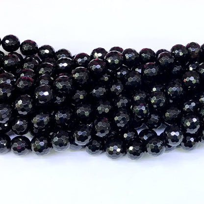 CAG47 Black Agate Beads Faceted Round 10mm 15" Strand