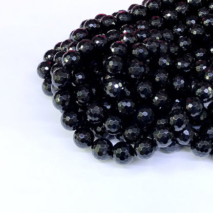 CAG47 Black Agate Beads Faceted Round 10mm 15" Strand