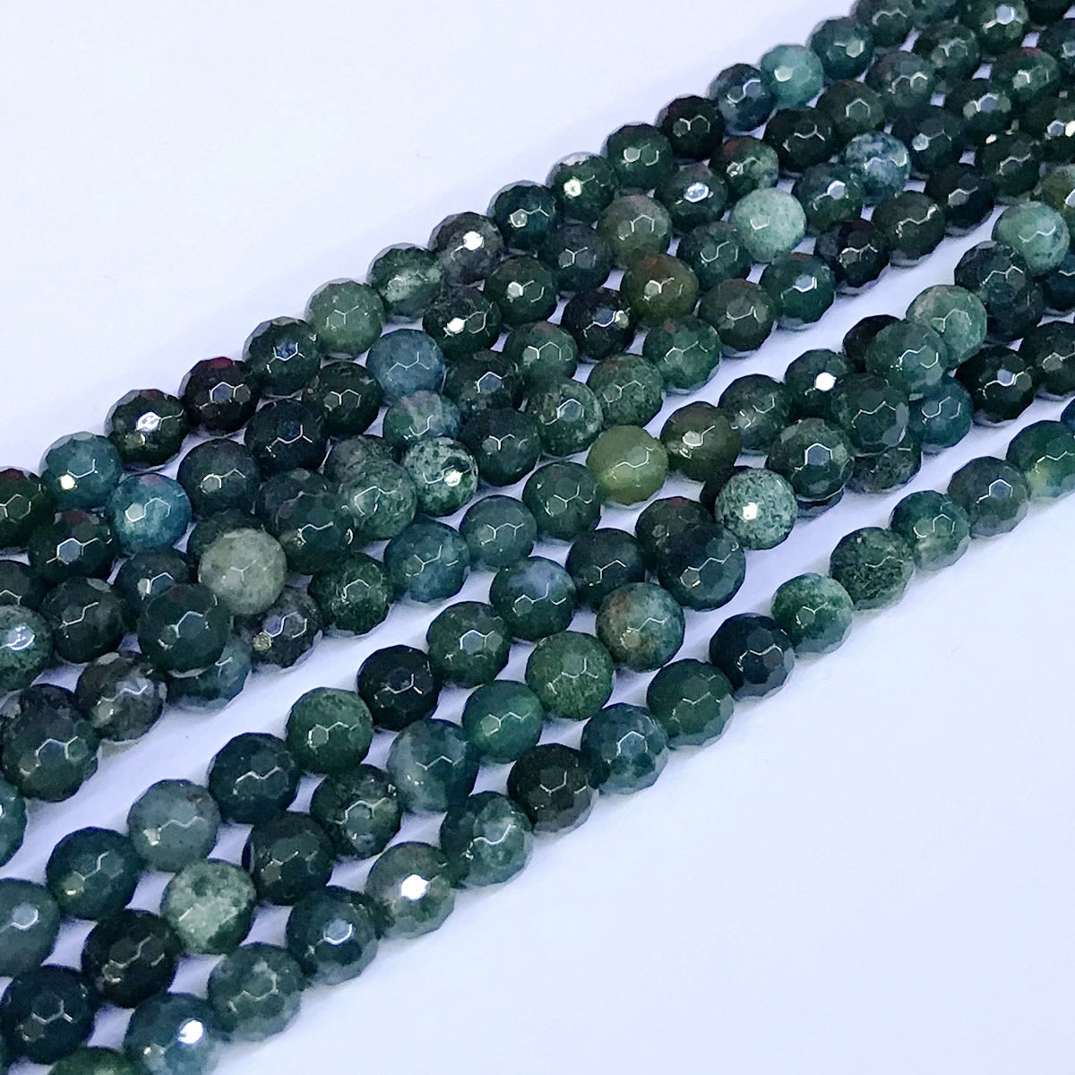 CAG50 Moss Agate Beads Faceted Round 6mm 15" Strand