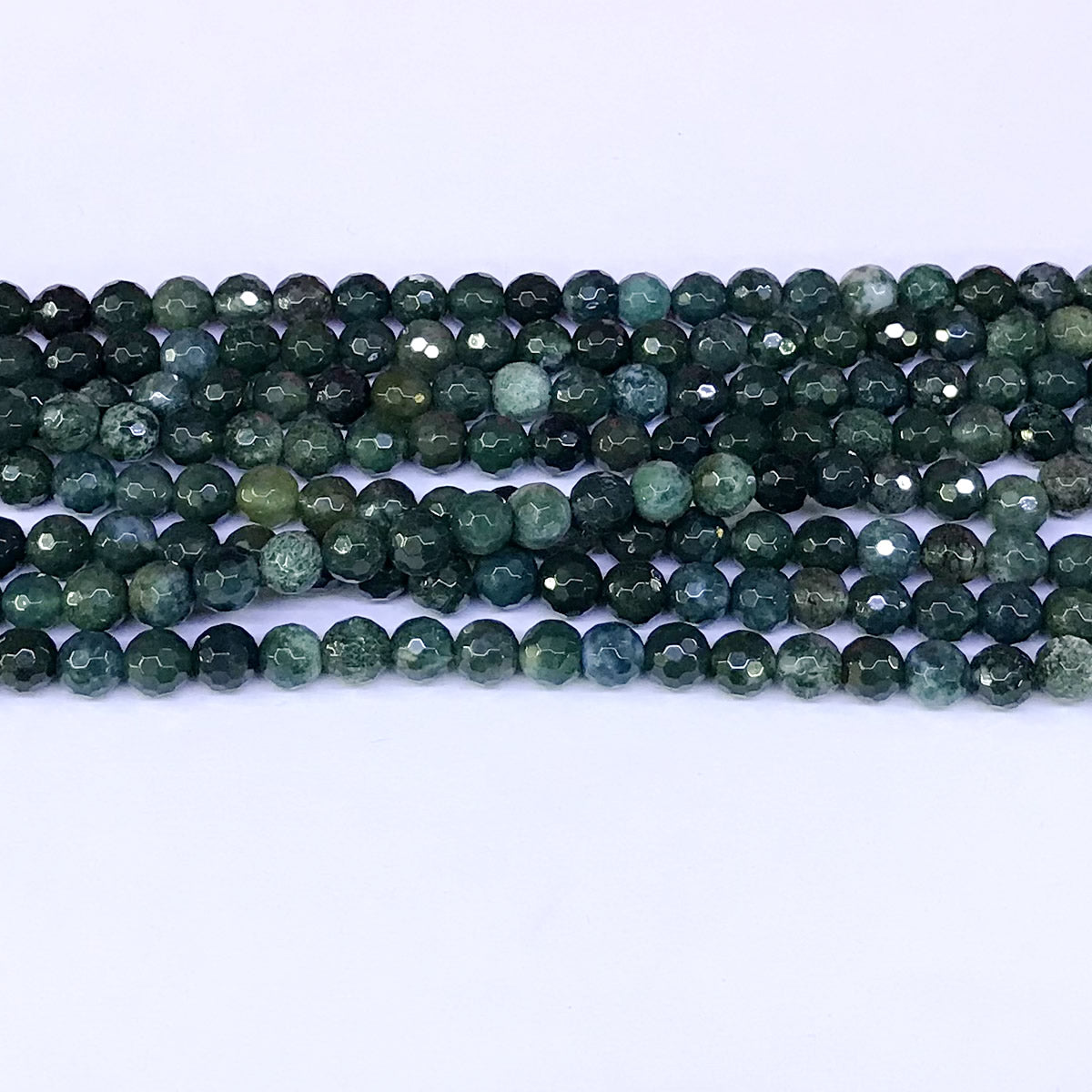 CAG50 Moss Agate Beads Faceted Round 6mm 15" Strand