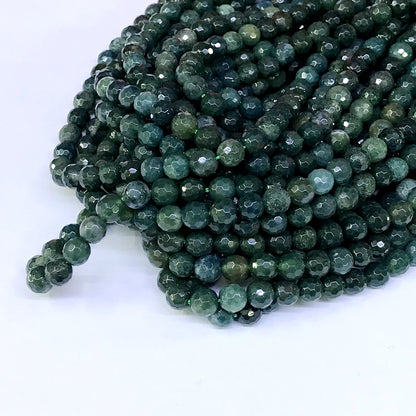 CAG50 Moss Agate Beads Faceted Round 6mm 15" Strand