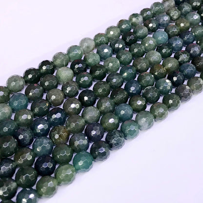 CAG51 Moss Agate Beads Faceted Round 8mm 15" Strand