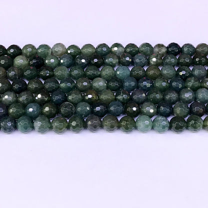 CAG51 Moss Agate Beads Faceted Round 8mm 15" Strand