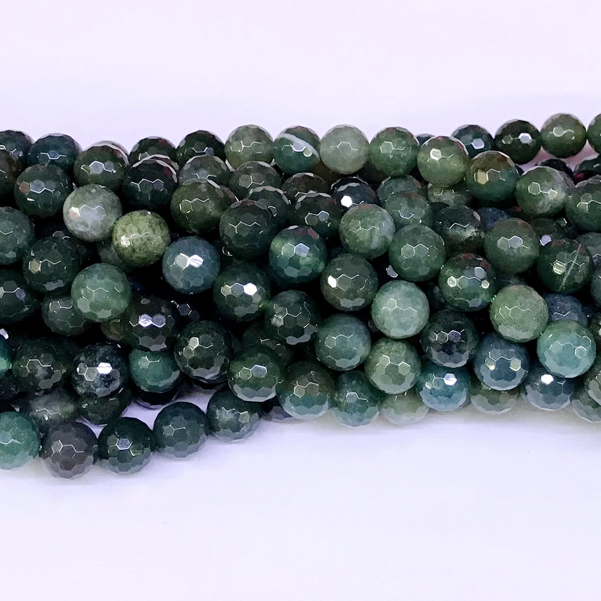 CAG51 Moss Agate Beads Faceted Round 8mm 15" Strand