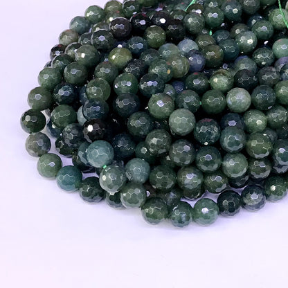 CAG51 Moss Agate Beads Faceted Round 8mm 15" Strand