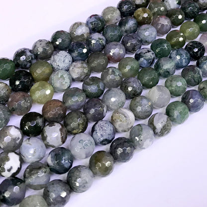 CAG52 Moss Agate Beads Faceted Round 10mm 15" Strand