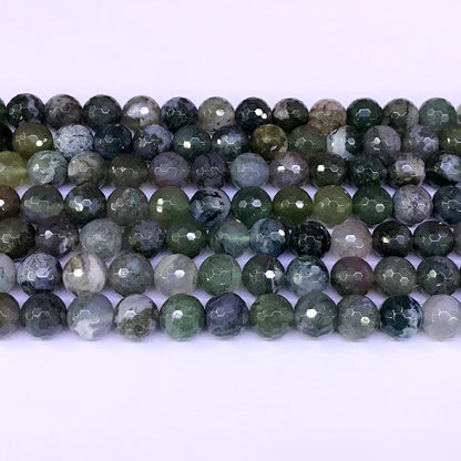 CAG52 Moss Agate Beads Faceted Round 10mm 15" Strand