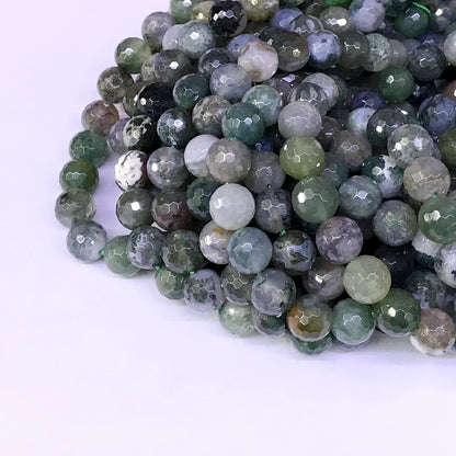 CAG52 Moss Agate Beads Faceted Round 10mm 15" Strand