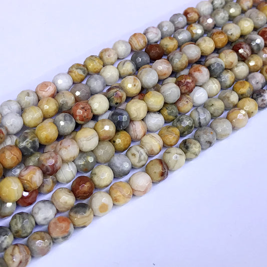 CAG60 Yellow Crazy Lace Agate Beads Faceted Round 6mm 15" Strand