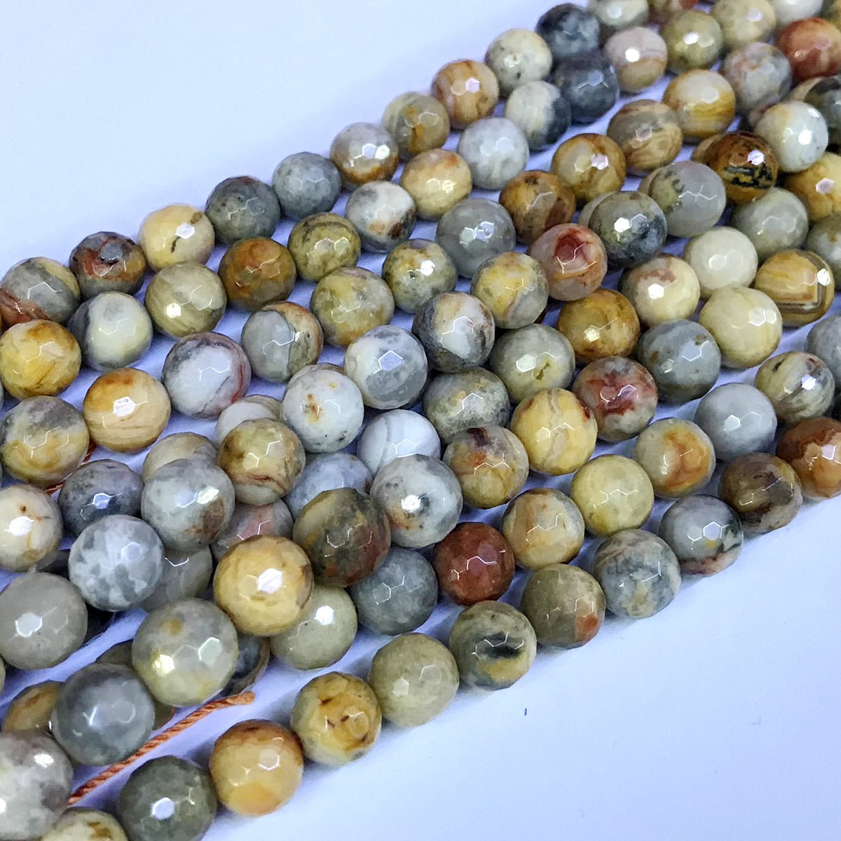 CAG61 Yellow Crazy Lace Agate Beads Faceted Round 8mm 15" Strand