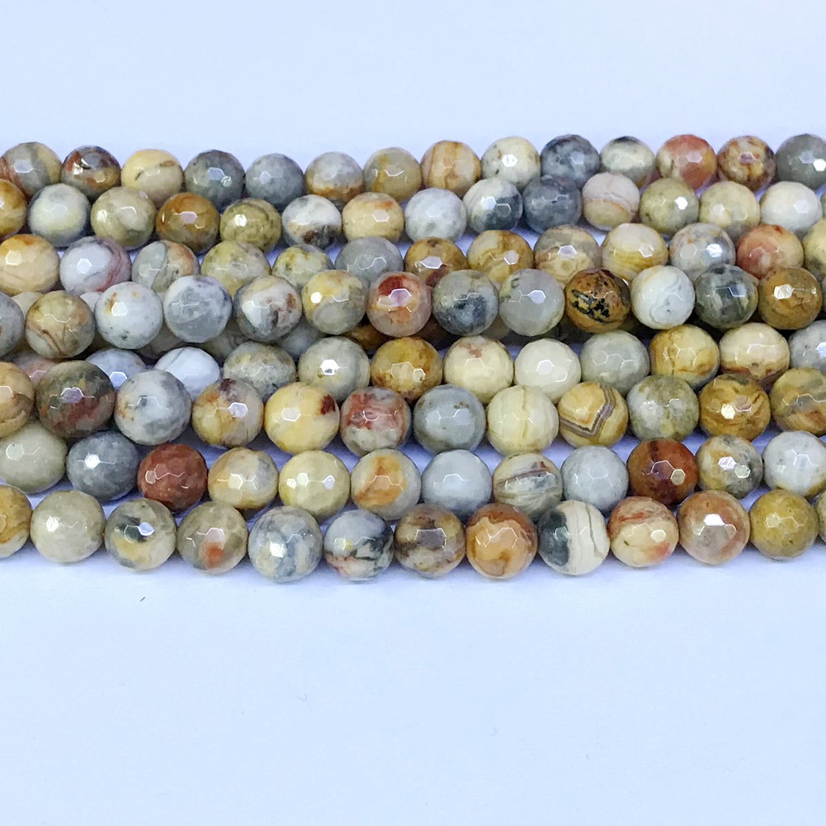 CAG61 Yellow Crazy Lace Agate Beads Faceted Round 8mm 15" Strand