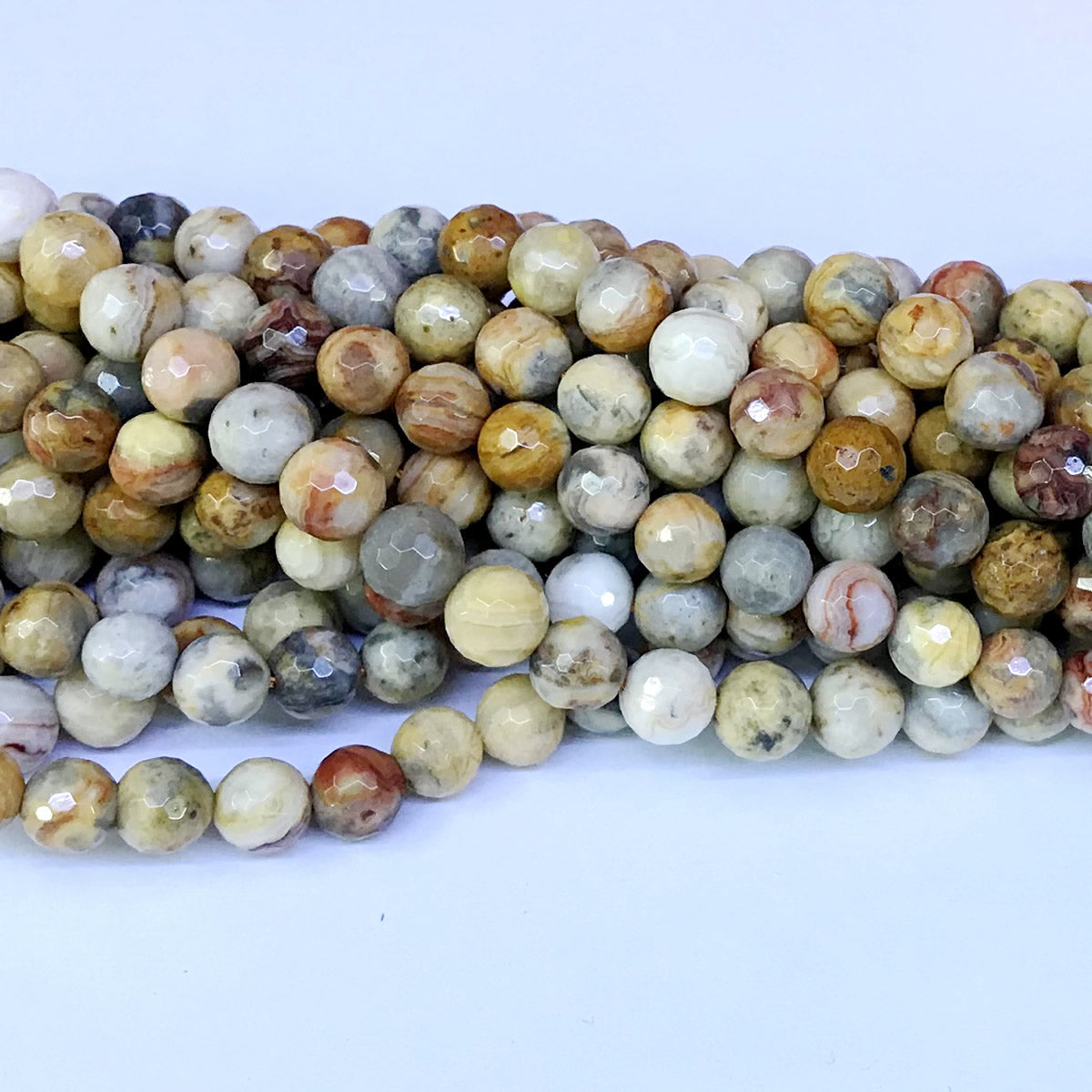 CAG61 Yellow Crazy Lace Agate Beads Faceted Round 8mm 15" Strand